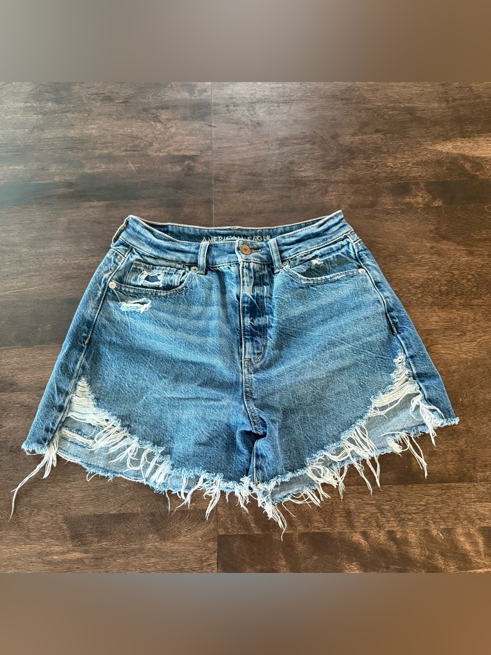 American Eagle Outfitters Distressed Denim Cutoff High Rise Shorts - Blue